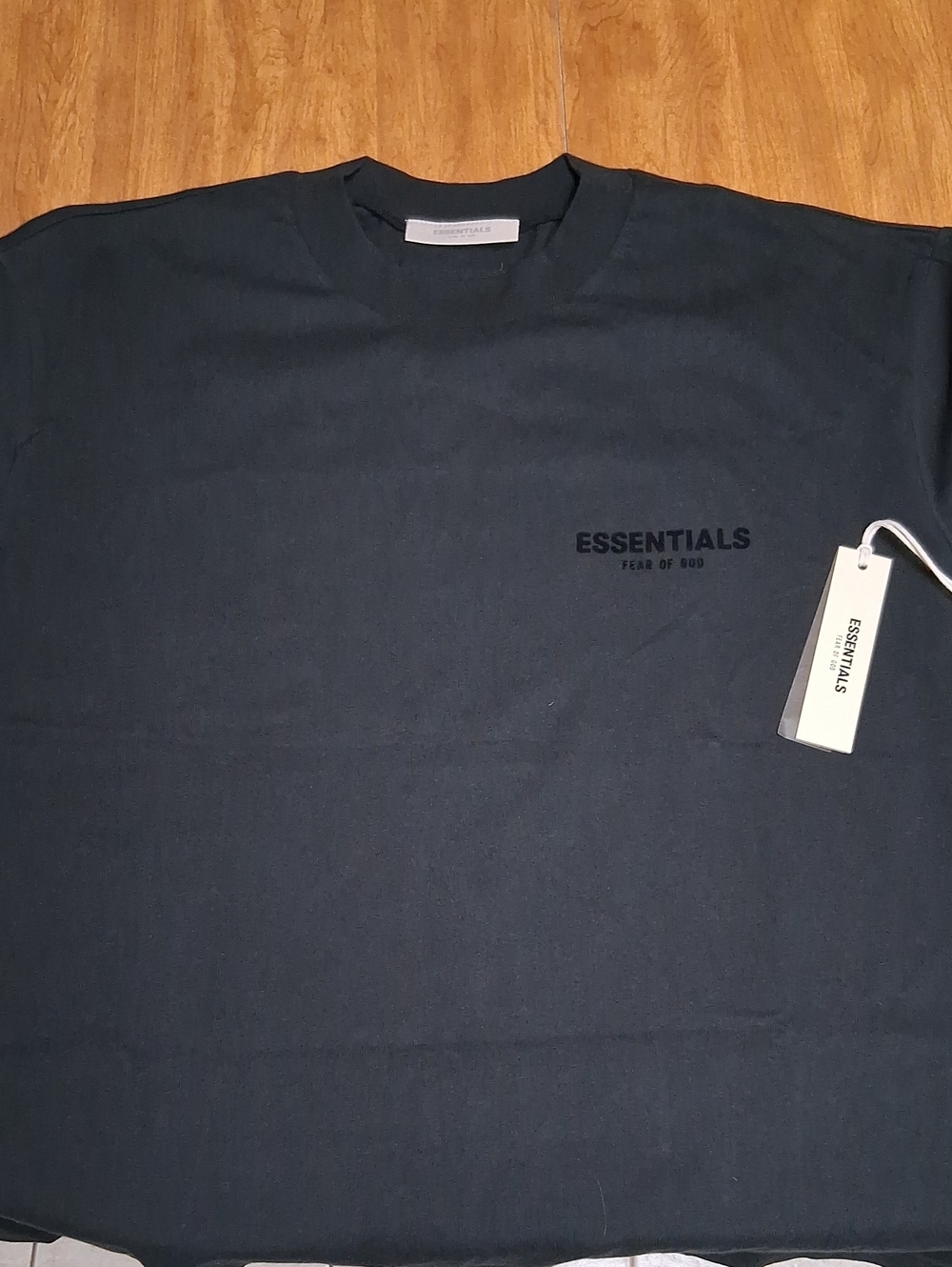 ESSENTIALS Black Minimal Logo Crew Tee